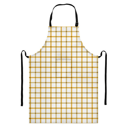 Yellow And Beige Tattersall Print Bib Apron With Pocket