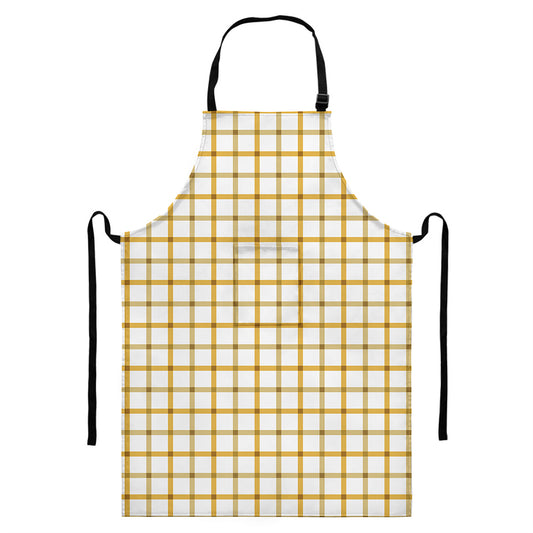 Yellow And Beige Tattersall Print Bib Apron With Pocket