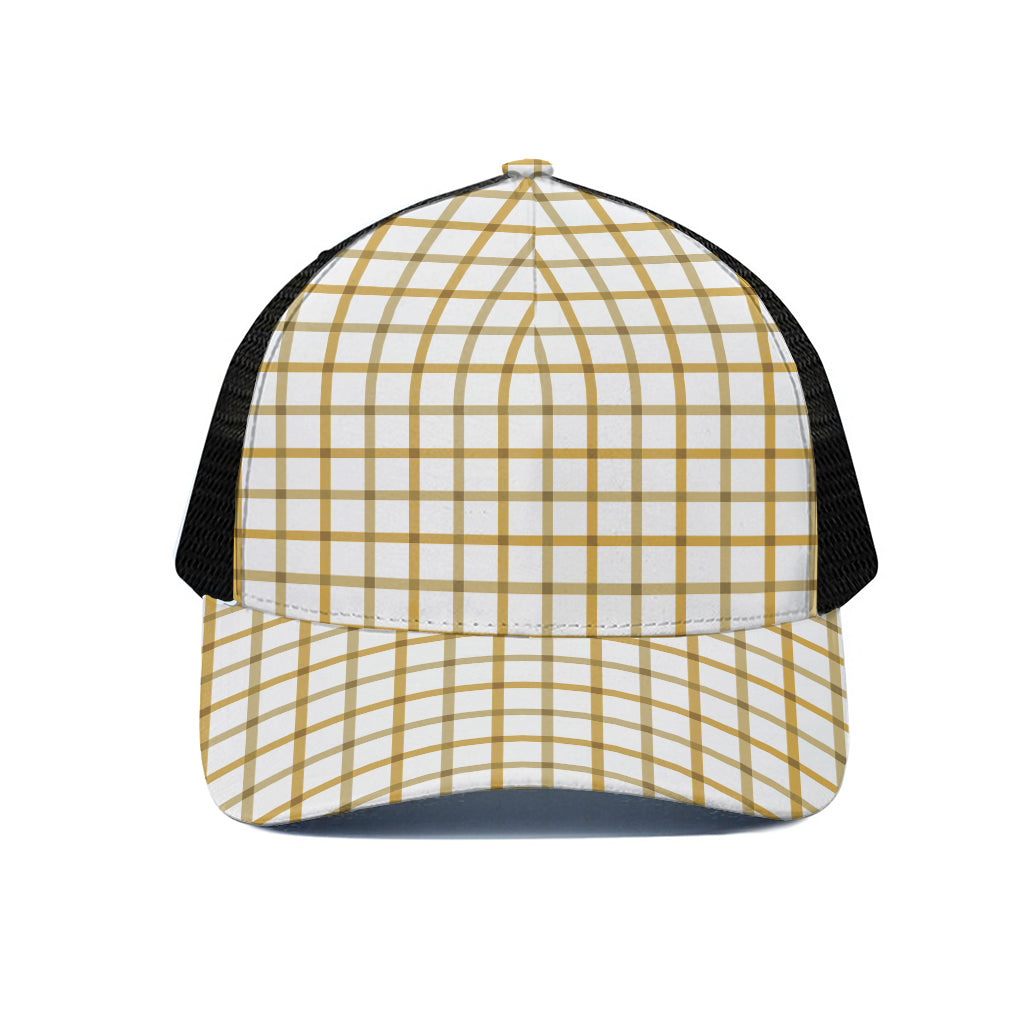 Yellow And Beige Tattersall Print Black Mesh Trucker Cap