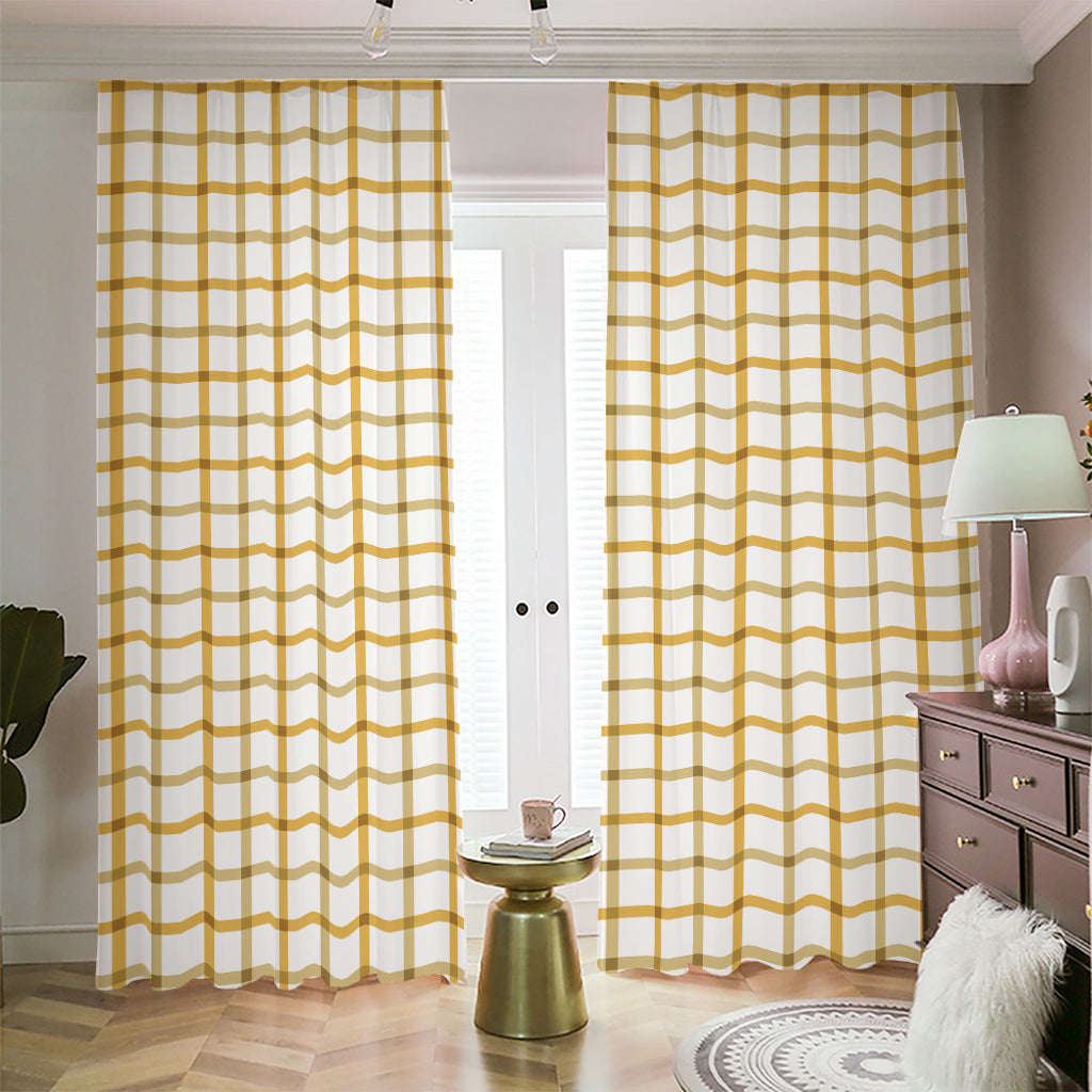 Yellow And Beige Tattersall Print Blackout Pencil Pleat Curtains