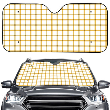 Yellow And Beige Tattersall Print Car Windshield Sun Shade