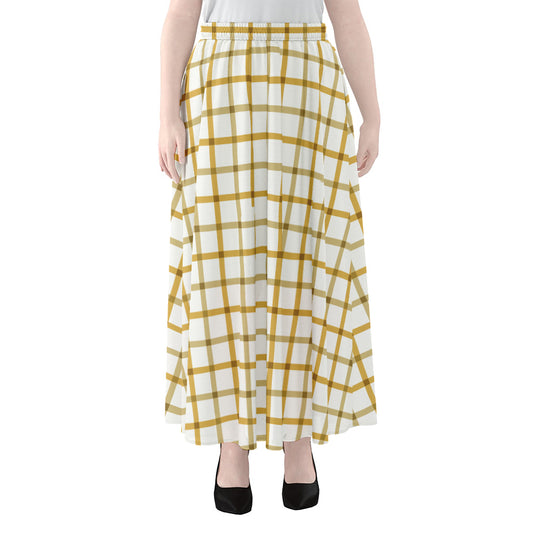 Yellow And Beige Tattersall Print Chiffon Maxi Skirt