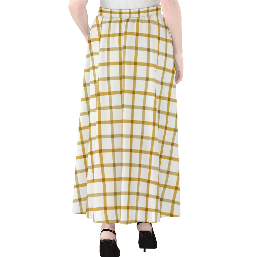 Yellow And Beige Tattersall Print Chiffon Maxi Skirt