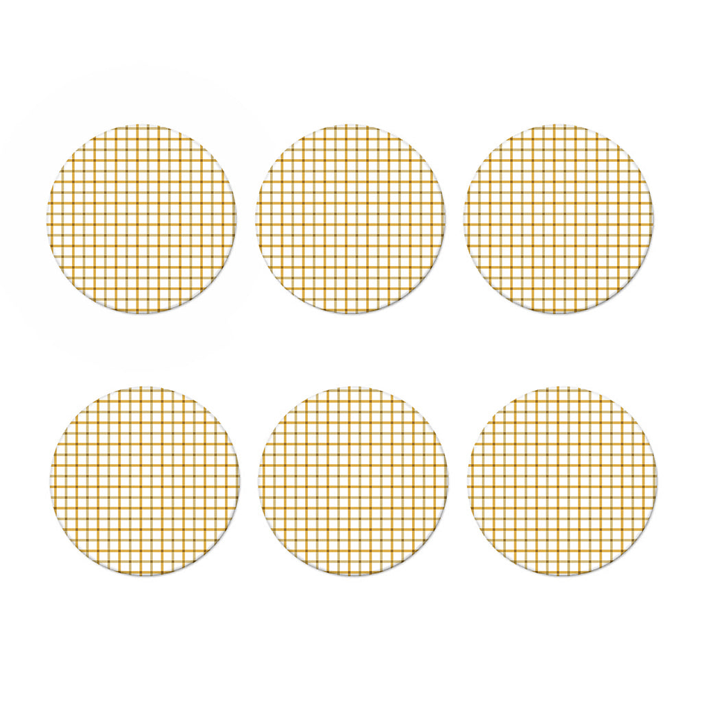 Yellow And Beige Tattersall Print Coaster Set