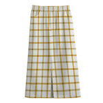 Yellow And Beige Tattersall Print Cotton Front Slit Maxi Skirt