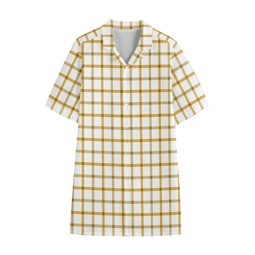 Yellow And Beige Tattersall Print Cotton Hawaiian Shirt