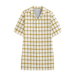 Yellow And Beige Tattersall Print Cotton Hawaiian Shirt