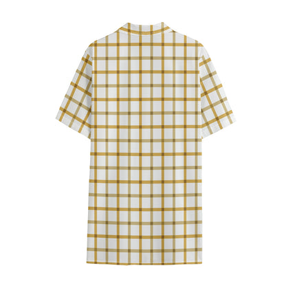 Yellow And Beige Tattersall Print Cotton Hawaiian Shirt
