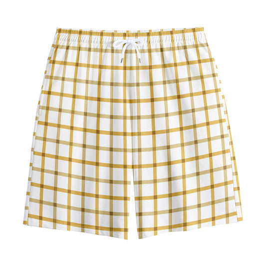 Yellow And Beige Tattersall Print Cotton Shorts