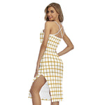 Yellow And Beige Tattersall Print Cross Back Cami Dress