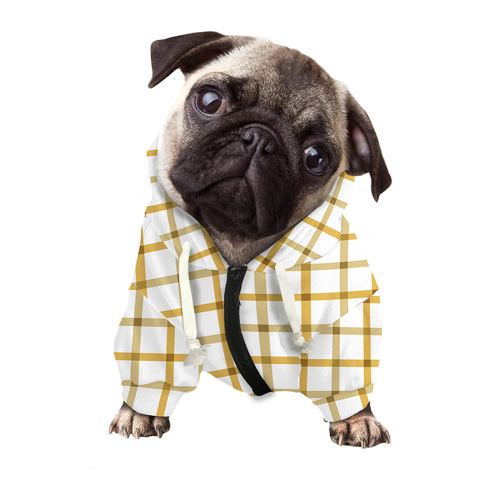 Yellow And Beige Tattersall Print Dog Zip Up Hoodie