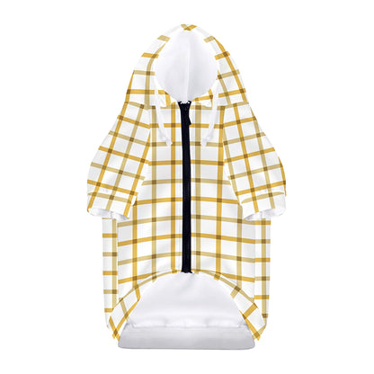 Yellow And Beige Tattersall Print Dog Zip Up Hoodie