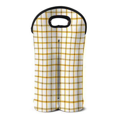 Yellow And Beige Tattersall Print Double Neoprene Wine Tote