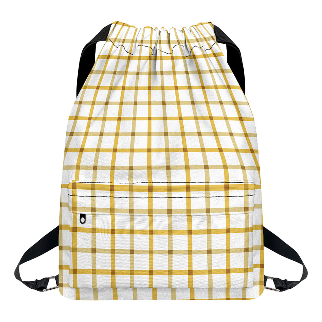 Yellow And Beige Tattersall Print Drawstring Backpack