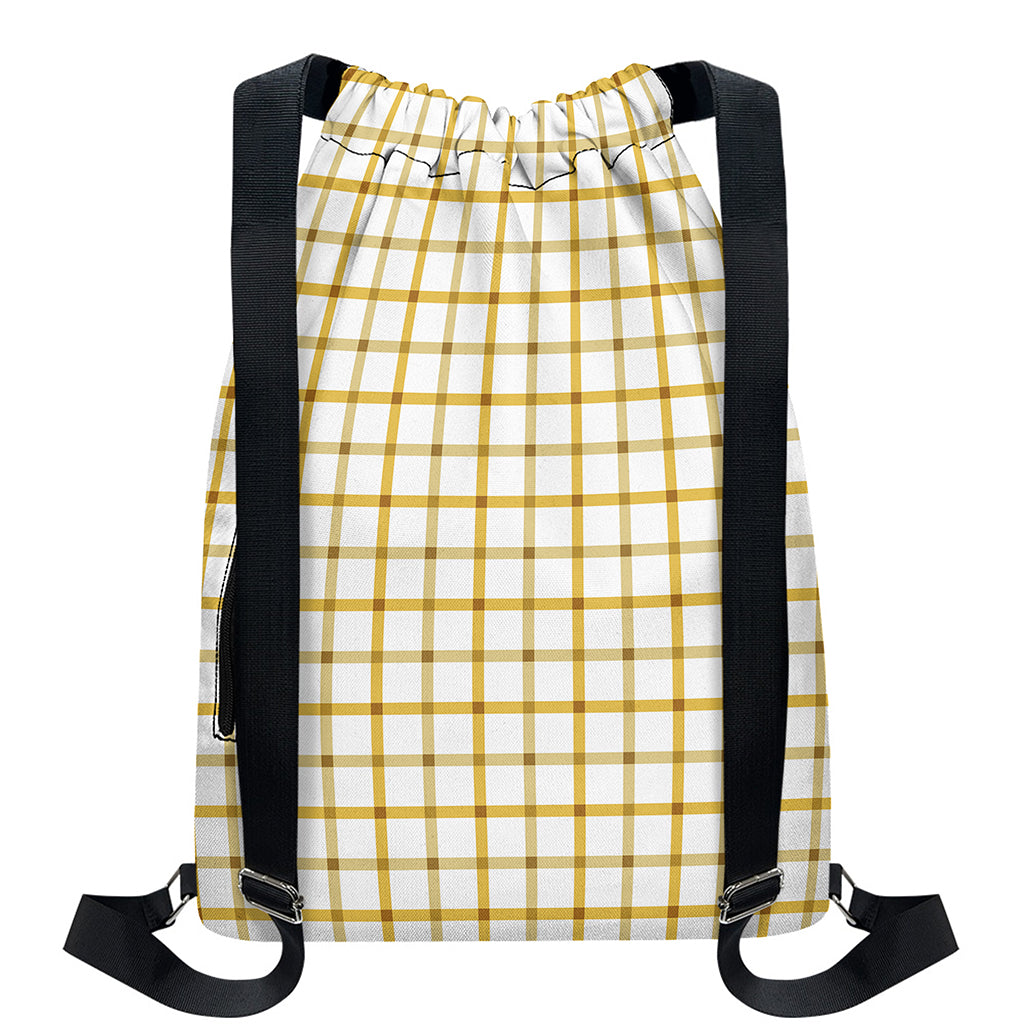 Yellow And Beige Tattersall Print Drawstring Backpack
