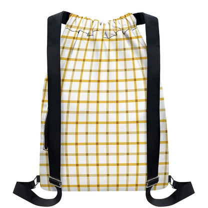 Yellow And Beige Tattersall Print Drawstring Backpack