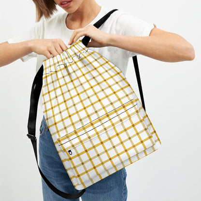 Yellow And Beige Tattersall Print Drawstring Backpack