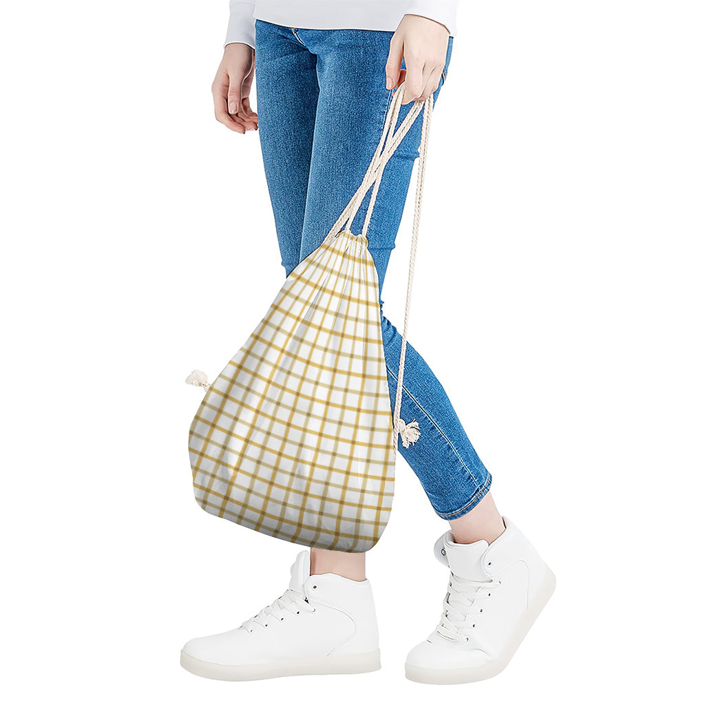 Yellow And Beige Tattersall Print Drawstring Bag