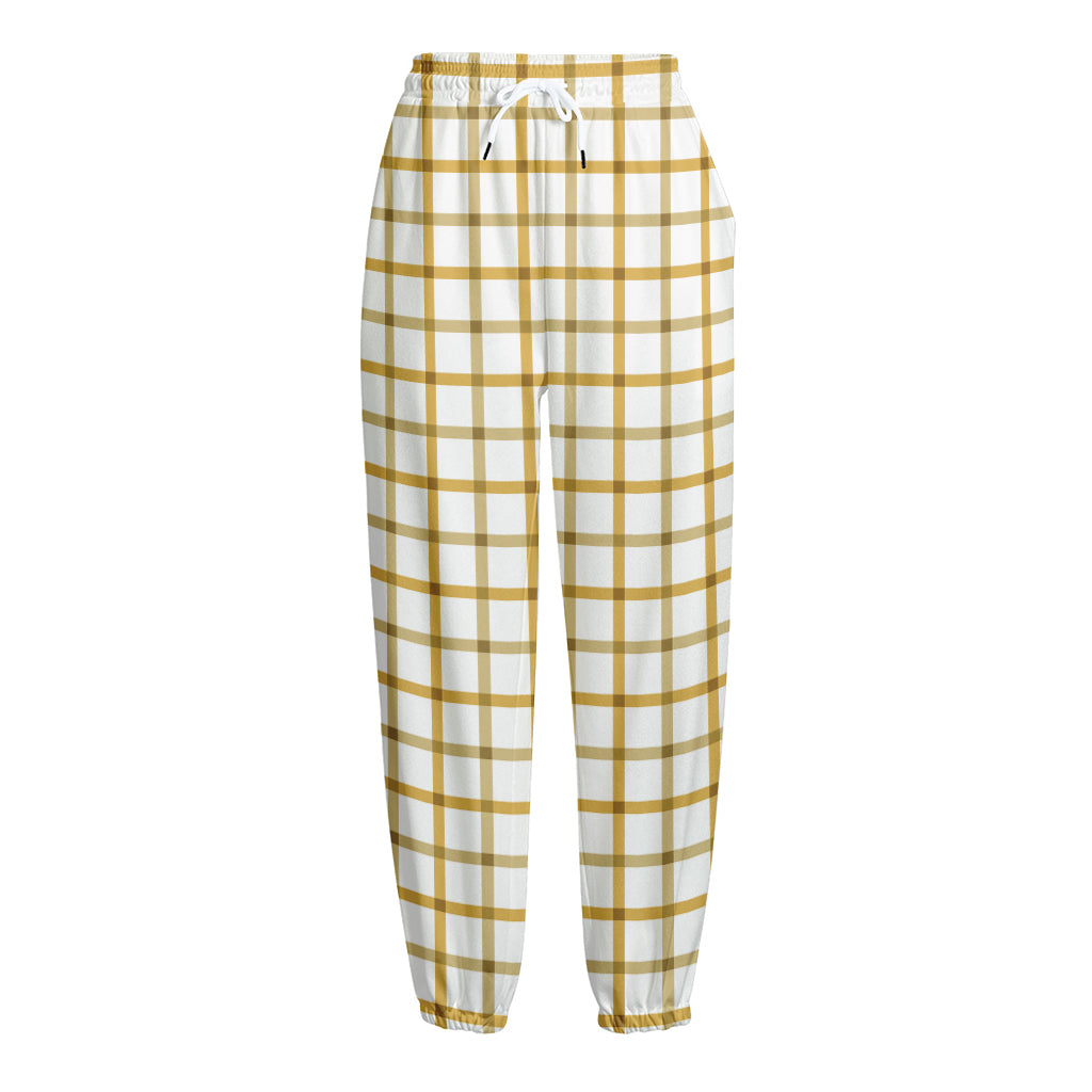 Yellow And Beige Tattersall Print Fleece Lined Knit Pants