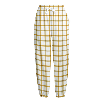 Yellow And Beige Tattersall Print Fleece Lined Knit Pants
