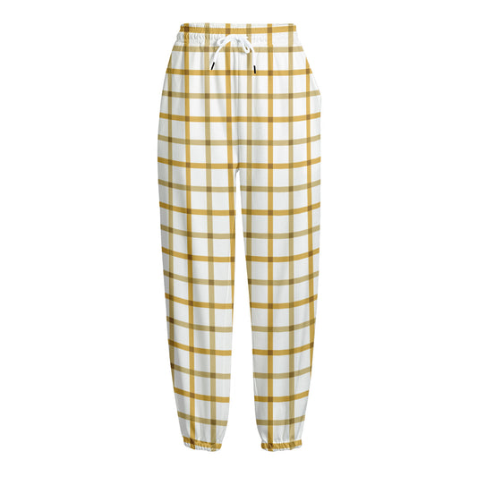 Yellow And Beige Tattersall Print Fleece Lined Knit Pants