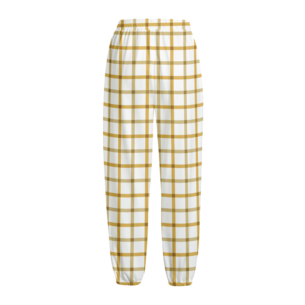 Yellow And Beige Tattersall Print Fleece Lined Knit Pants