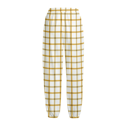 Yellow And Beige Tattersall Print Fleece Lined Knit Pants