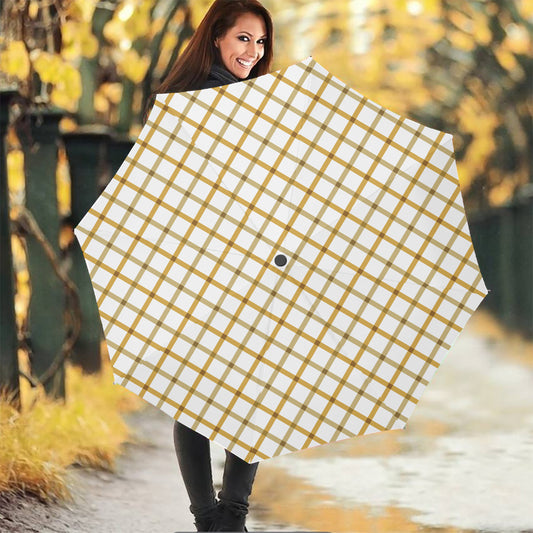 Yellow And Beige Tattersall Print Foldable Umbrella