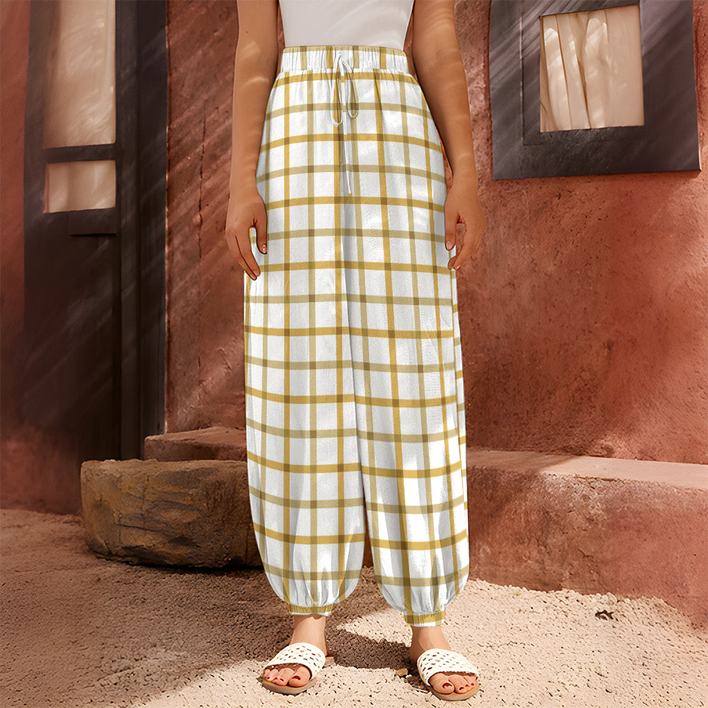 Yellow And Beige Tattersall Print Harem Pants