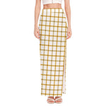 Yellow And Beige Tattersall Print High Slit Maxi Skirt