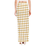 Yellow And Beige Tattersall Print High Slit Maxi Skirt