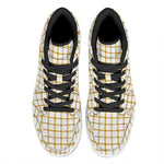 Yellow And Beige Tattersall Print High Top Leather Sneakers