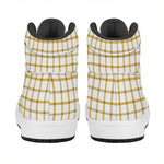 Yellow And Beige Tattersall Print High Top Leather Sneakers