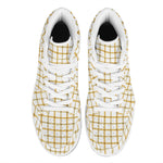 Yellow And Beige Tattersall Print High Top Leather Sneakers
