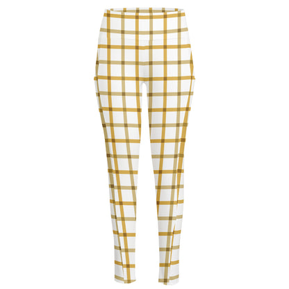 Yellow And Beige Tattersall Print High-Waisted Pocket Leggings