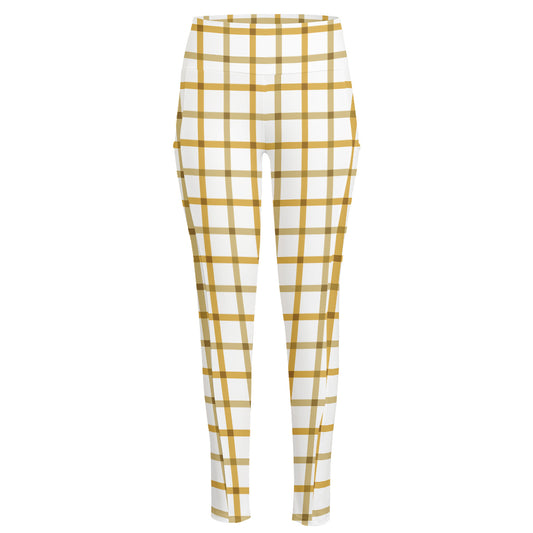 Yellow And Beige Tattersall Print High-Waisted Pocket Leggings