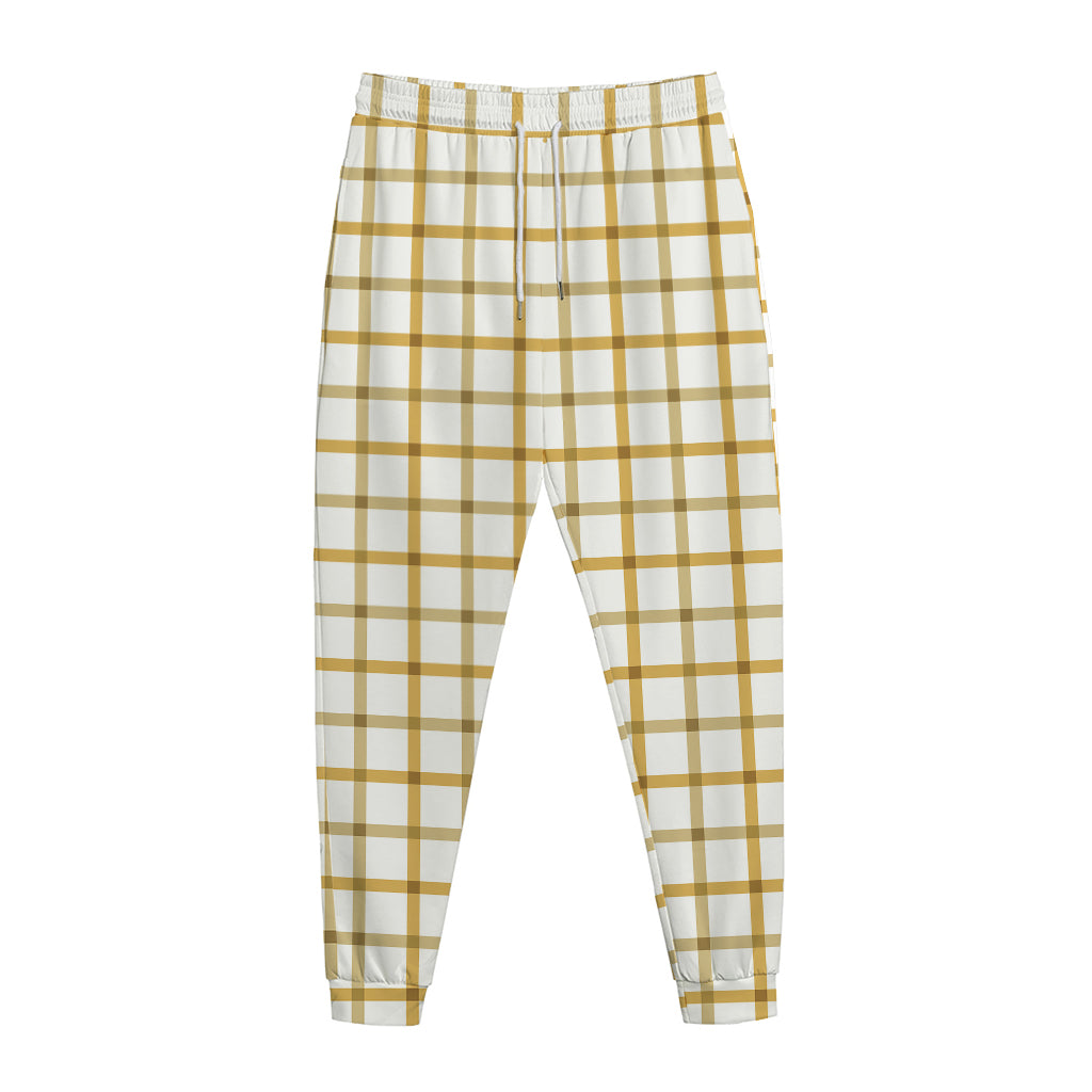 Yellow And Beige Tattersall Print Jogger Pants