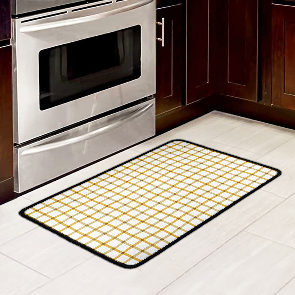 Yellow And Beige Tattersall Print Kitchen Mat