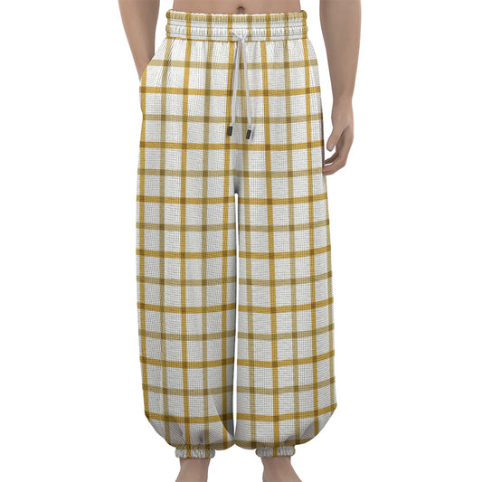 Yellow And Beige Tattersall Print Lantern Pants
