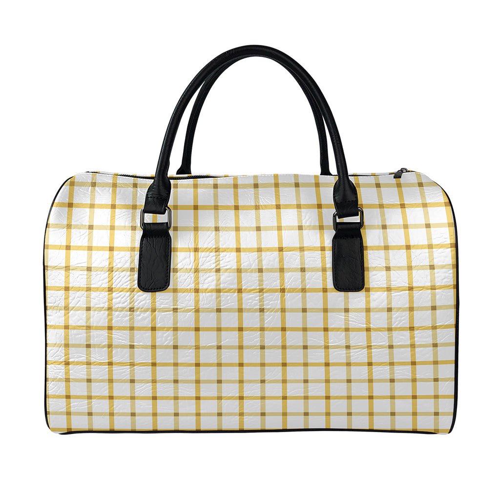 Yellow And Beige Tattersall Print Leather Duffle Bag