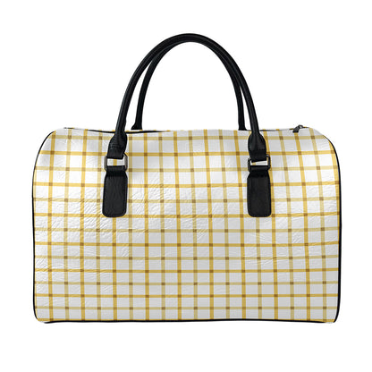 Yellow And Beige Tattersall Print Leather Duffle Bag