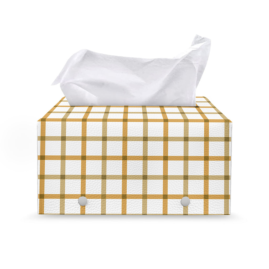 Yellow And Beige Tattersall Print Leather Tissue Box Cover