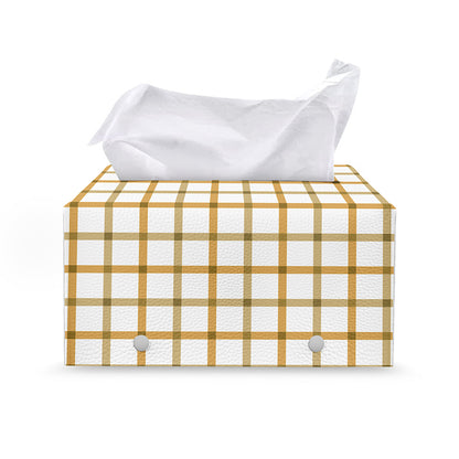 Yellow And Beige Tattersall Print Leather Tissue Box Cover