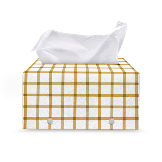 Yellow And Beige Tattersall Print Leather Tissue Box Cover