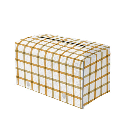 Yellow And Beige Tattersall Print Leather Tissue Box Cover