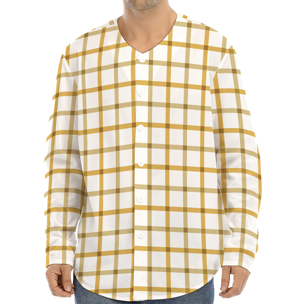 Yellow And Beige Tattersall Print Long Sleeve Baseball Jersey