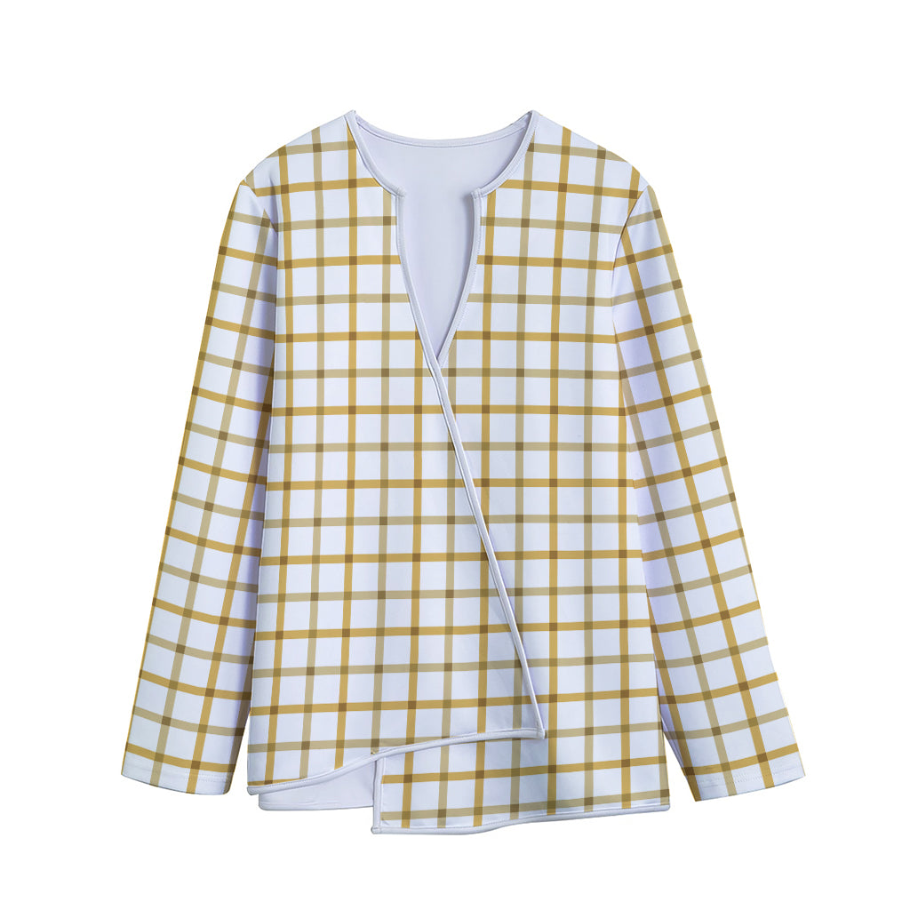 Yellow And Beige Tattersall Print Long Sleeve Short Coat