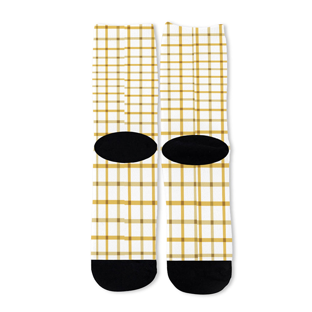 Yellow And Beige Tattersall Print Long Socks