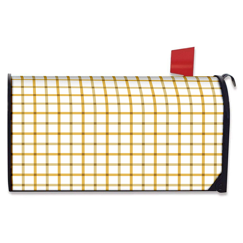 Yellow And Beige Tattersall Print Mailbox Cover