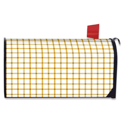 Yellow And Beige Tattersall Print Mailbox Cover